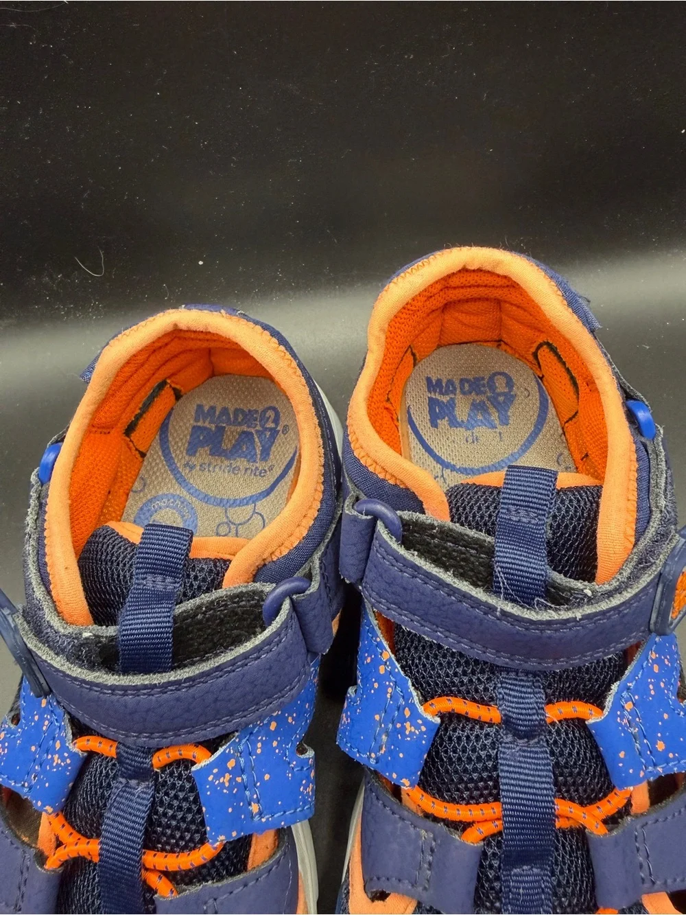 Kids Navy and Orange Hook-and-Loop Sneakers — Lightweight Active Shoes